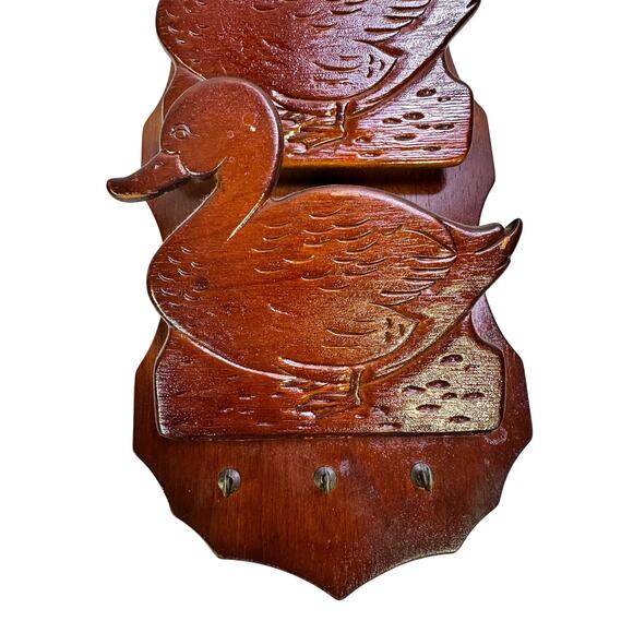 Wooden Carved Ducks Vintage 1970's Retro Wall Hanging Mail/Key Holder - Picture 2 of 5